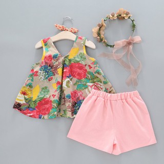 1BBworld Girls Summer Floral Printed Sleeveless Vest Tops +S