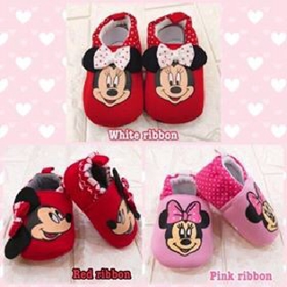 Baby Girl Flats Minnie Mouse Infant Newborn White Slip Ons Anti Slip Sole Pink Polka Dots