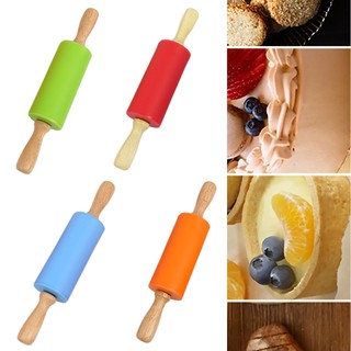 10cm Non-Stick Wooden Handle Silicone Rolling Pin Pastry Dough Flour Roller Kitchen Baking Cooking Tools Household