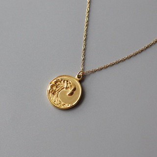 Golden ocean wave embossed three-dimensional round medal gold coin necklace clavicle chain Titanium steel plated 18K gold color-preserving fashion