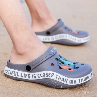 Summer Porous Shoes Men's Sandals Non-Slip Beach Shoes Casual Fashion Half Slippers Breathable Pump Slippers Men