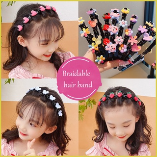 Kids Cute Flower Heart Bangs Braided Hair Band Girl Strawberry Handmade Hair Clip Hairbands Headband Birthday Gifts Headwear Hair Accessories