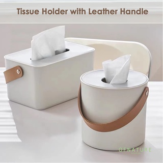 OFNATURE Nordic Tissue Holder with Leather Handle Neutral Minimalist Tissue Box (1)