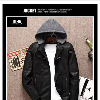 Leather Jacket 2020 Men's hooded leather headset cord