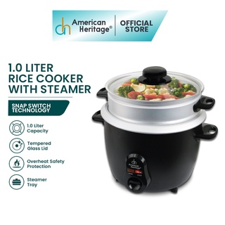 American Heritage 1.0L, 5 cups Glass Lid Rice Cooker with Steamer AHRCS-6210