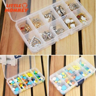 Plastic 10 Slots Adjustable Jewelry Beads Clear Box Case Holder Organizer Lit