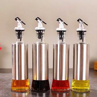 300ml Bottle Clear Glass Sauce Oil Dispenser Stainless Steel Jar Olive Cruet Cooking Wine