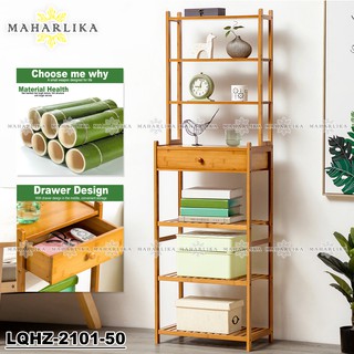 Maharlika LQHZ-2101-50 Multi-Layer Bamboo Bookshelf W/Drawer Open Shelf Bookcase Storage Rack