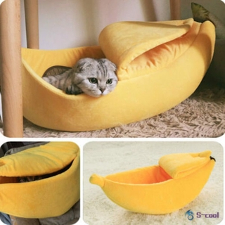 Banana Peel Cat House Cute Bed Mat Soft Plush Padding Cushion for Cats Kittens (1)
