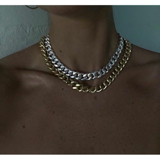 XUYU Punk Unisex Cuban Chain Metal Necklace Link Clavicle 2pc/set Necklace Hip Hop fashion Choker jwerlry gift