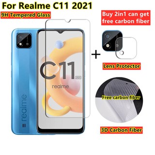 Realme C11 2021 Screen Protector Realme C12 C25S C15 C11 C25 C21Y Tempered Glass Camera Lens Protector Carbon Fiber Back Cover