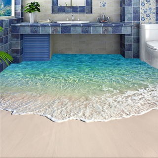 Custom Self-adhesive Floor Mural Photo Wallpaper 3D Seawater Wave Flooring Sticker Bathroom Wear