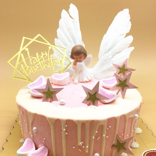 Angel boy girl Cake Decoration Feather cake topper picks Wedding Happy Birthday cake Topper baby shower boy babyshower