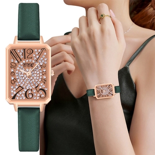 【READY STOCK】Women Rectangle Arabic Numbers Diamond Watch Luxury Leather Quartz Wrist Watch