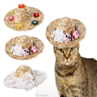 PET Cat Dog Hats Summer Cute Pet Decoration Straw Hat Pearl Lacel Large Hats