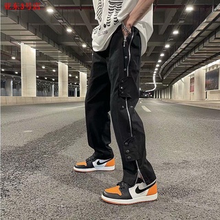 Breasted high street pants male ins tide brand drape zipper sports pants American fried street autumn plus size overalls