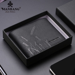 Manbang men s anti-theft brushed leather cross section ultra-thin business first layer leather youth wallet male driver s license card wallet Bag fashion bag
