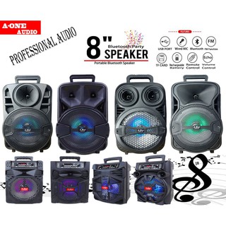 A-One 8" LED Light Bluetooth Party Portable Speaker With USB/SD/BT/FM Free 1 Pcs wired MIC