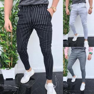 New Korean Fashion Summer Men Handsome Casual Stripe Pants