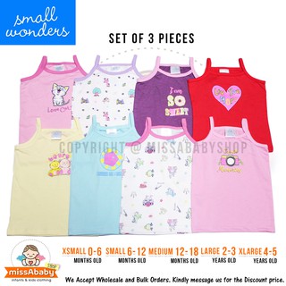 SMALL WONDERS Sando Spaghetti Tops for Kids Girl 3-Pieces (0 - 5 years old) High Quality Materials
