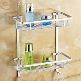 Aluminum bathroom shelf 2-layer shower shelf kitchen storage basket wall-mounted storage rack