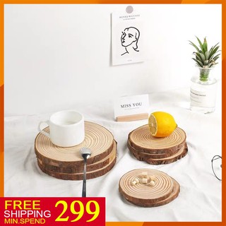 MOLLY Wood ring creative solid wood piece coaster ins wind natural wood water cup pad heat insulation and anti scald coaster