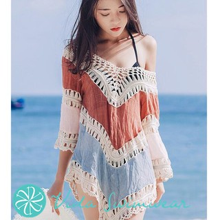Bikini Cover Up Beach Dress Korean Dress V-Neck Dress Swimsuit Coverup Long Lace Crochet Dress