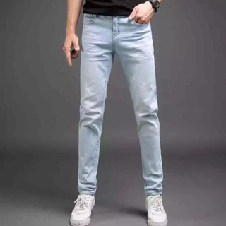 Pants ☸1409# Men's jeans light blue hole comfortable fashion straight cotton denim♘ (1)
