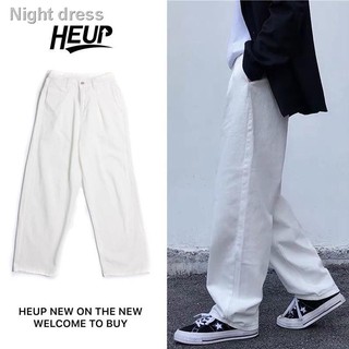 Hot sale✳2021 new trend ins Japanese retro washed white jeans loose straight-leg pants long pants for men and women