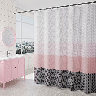 Ready Stock WIFI printing thick polyester waterproof mildew shower curtain bathroom Compartment shower curtains(with Hook Rings)