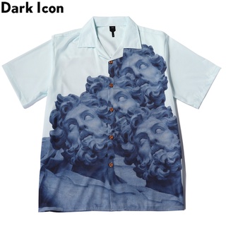 Dark Icon Printed Vintage Shirt Men 2020 Summer Turn-down Collar Men&#39;s Shirt Streetwear Clothing