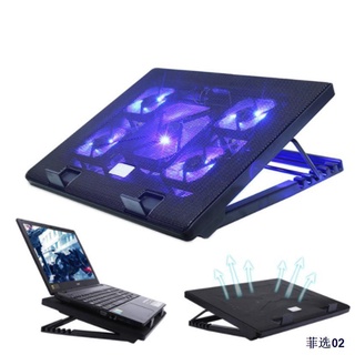 ◆S500 Laptop Cooling Pad 12 -17 Cooler Pad Chill Mat 5 Quiet Fans Led Lights And 2 Usb 2.0 Ports