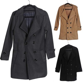 Casual Double Breasted Winter Trench Coat Outwear Overcoats Men's Long Jacket