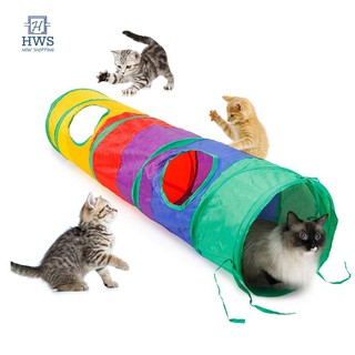 Foldable Rainbow Cats Play Tunnel 2 Holes Collapsible Portable Rabbit Kitten Pet Playing Toy