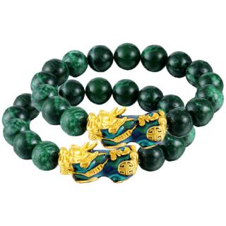 Unisex Feng Shui Mantra Amulet Obsidian Carved Pixiu Green Bracelet