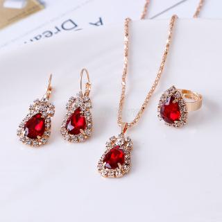 Crystal Water Drop Necklace Earrings Ring Set Shiny Bridal Jewelry Kit