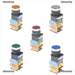 Inthespring☬ Non-Self Lock Push Button Switch Momentary With Ac 220V Led Light 22Mm 1 No 1 Nc