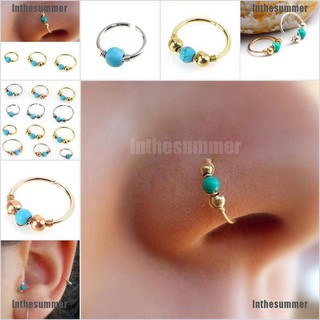 ლCODლ Inthesummer Stainless Steel Nose Ring Turquoise Nostril Hoop Nose Earring Piercing Jewelry