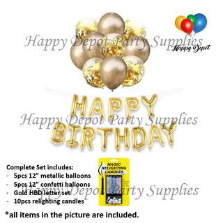 Happy Birthday Chrome Confetti Set with Relighting Candles