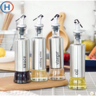 HEKKAW Bottle Clear Glass Sauce Oil Dispenser Stainless Steel Jar Olive Cruet Cooking Wine Leakproof