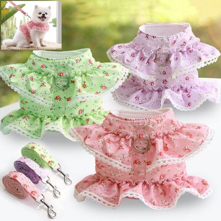 Cat and dog clothes, floral breathable pet clothes, small cat and dog clothes with safety rope