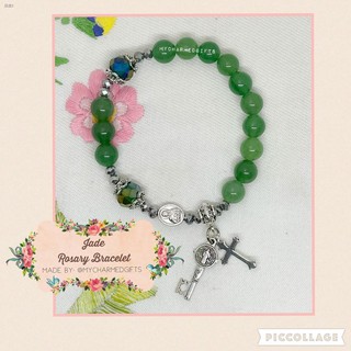 ☍┇MYCHARMEDGIFTS Green Jade Semi-Precious Stone Rosary Bracelet