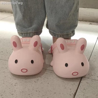 Net Red Beach Shoes∏┇Rabbit slippers female cute thick soft bottom trend girl heart hole shoes non-s