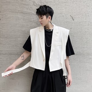 【spot goods】∏[summer new style] short sleeveless vest with advanced sense men's personality bandage