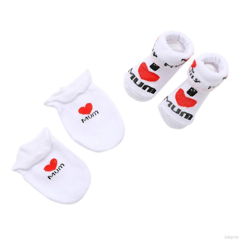 2PCS/Set Baby Printed High Tube Cotton Socks+ Printed Anti-grab Gloves (4)