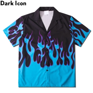 Dark Icon Flame Hawaiian Shirts Men Street Polo Shirts Holiday Beach Shirts for Men Man