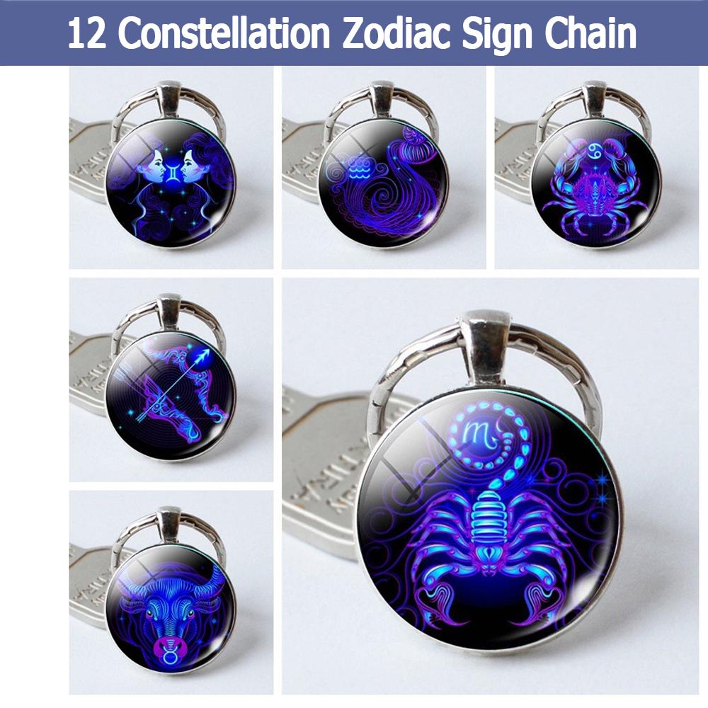 12 Constellation Zodiac Sign Pendant Double Face Keychain