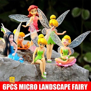 SE 6pcs/Flower Fairy Set Fairy Garden Pixie Fly Wing Family Miniature Dollhouse Garden Decor Miniatures DIY Ornament Decoration Crafts Figurines Micro landscape Cake fairy