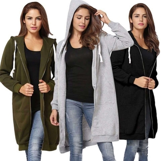 Fashion Women Casual Hooded Sweatshirts Coat Pockets Zipper Jacket Coat