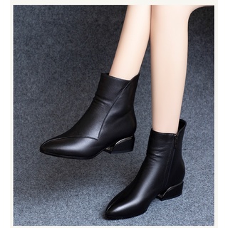 Leather Short Boots Women's 2021Years of the New Dadong Dr. Martens Boots Spring and Autumn dan xue Mid-Heel Autumn and Winter Cotton Shoes Tube Boots aKOk